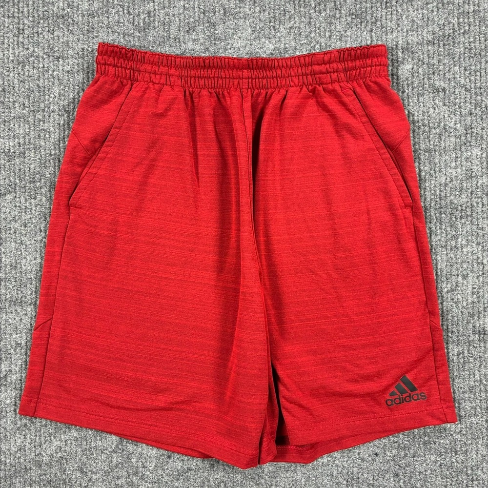 Adidas Mens Athletic Shorts Large Red Drawstring Performance Training Logo